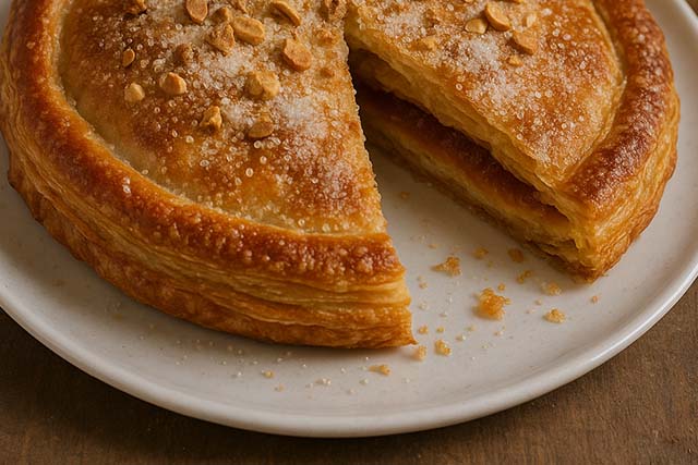 pastel cordobés con una porción cortada